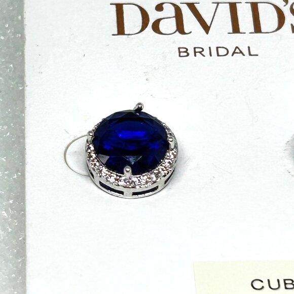 David's Bridal Cubic Zirconia Sapphire Blue Halo Post Earrings NWT - Picture 7 of 8